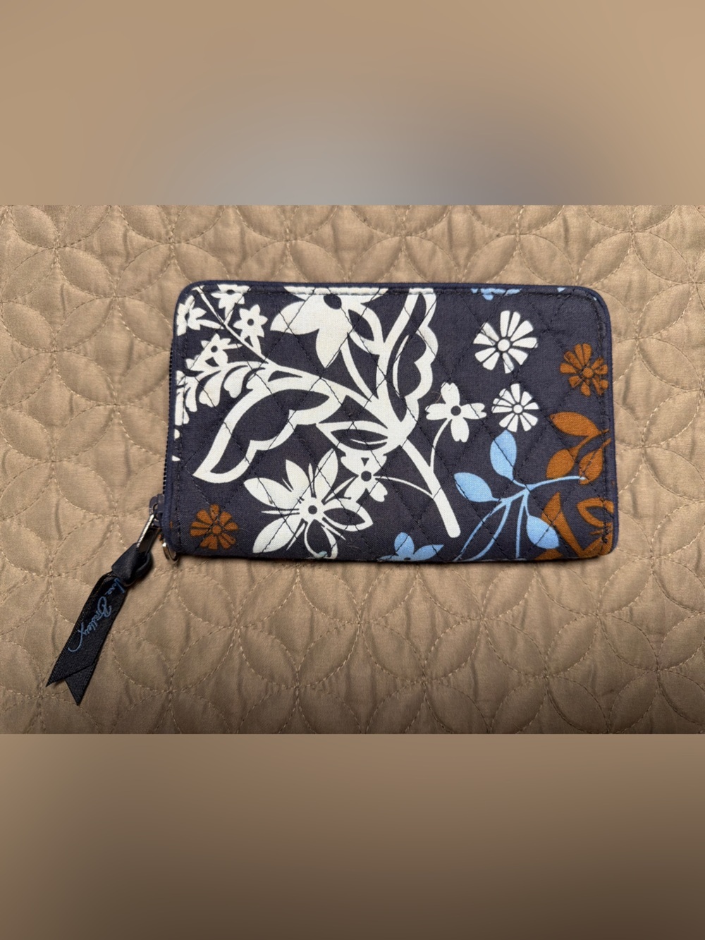 Vera Bradley Navy Blue Floral Quilted Cotton Zip Around Clutch Wallet